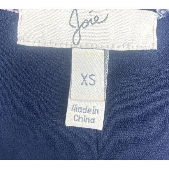 Joie Ariella 100% Silk Drop Waist Lined Navy Floral Dress Sz XS Boho Peasant - Picture 6 of 8